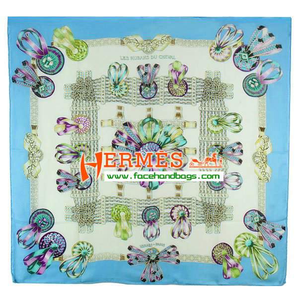 Hermes Hand-Rolled Cashmere Square Scarf Light Blue HECASS 120 x 120